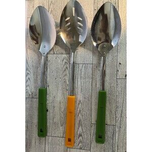 Vintage Kitchen Utensil Androck Spoon Ladle Green Orange Plastic Handles
